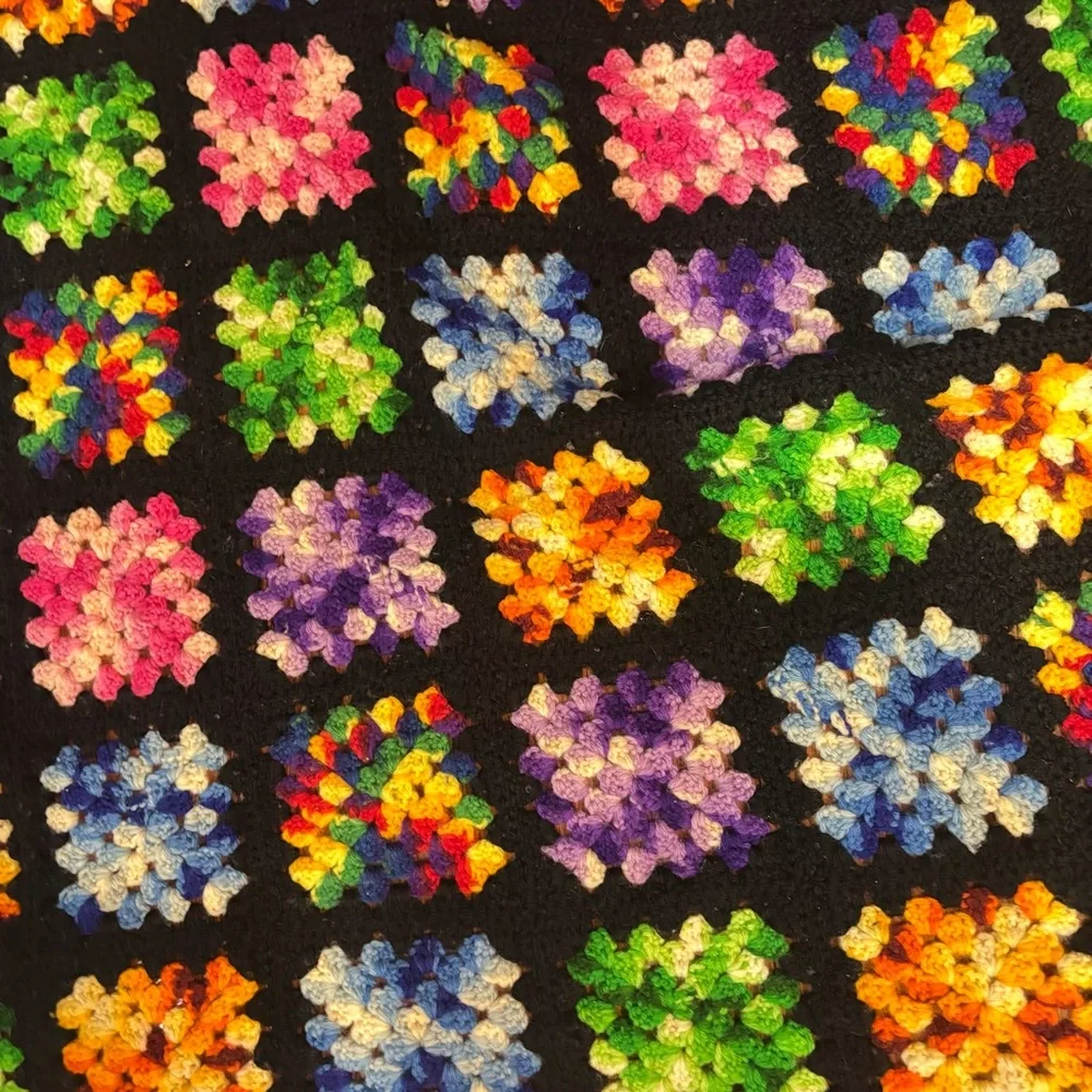 Vintage Granny Square  Crochet Afghan Throw Blanket, handmade, large 60x64